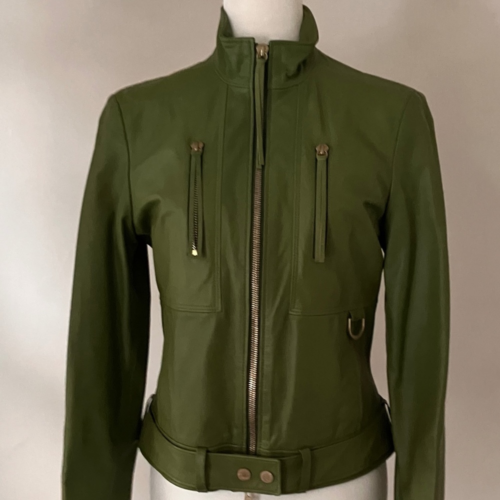 Escada Sport olive leather motorcycle jacket